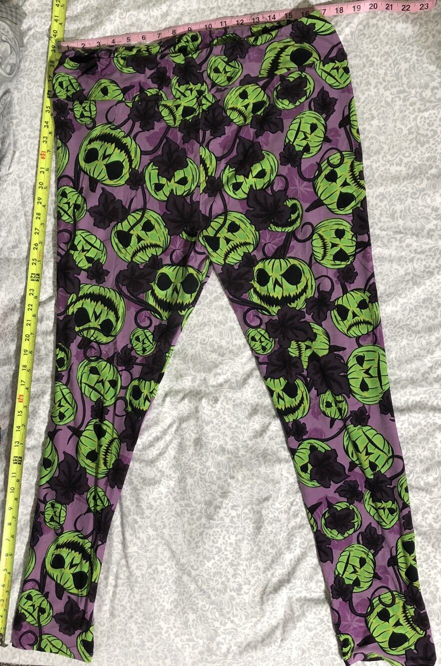 LuLaRoe TC2 Leggings Halloween Spooky Jack O Lantern Purple Green Plus 18-26